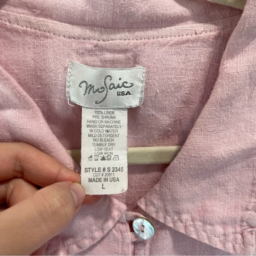 Mosaic USA 100% Linen Pink Button Down Size L - Picture 3 of 6